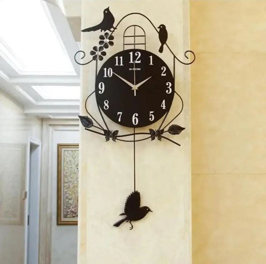 Lifestyle Glory Brand 3D Bird Cage Wall Clock European Modern Wall Hanging Wooden Clock Crafts Decoration Home Living room Mute Luminous Quartz Wall Clocks Mural Ornaments beautifu